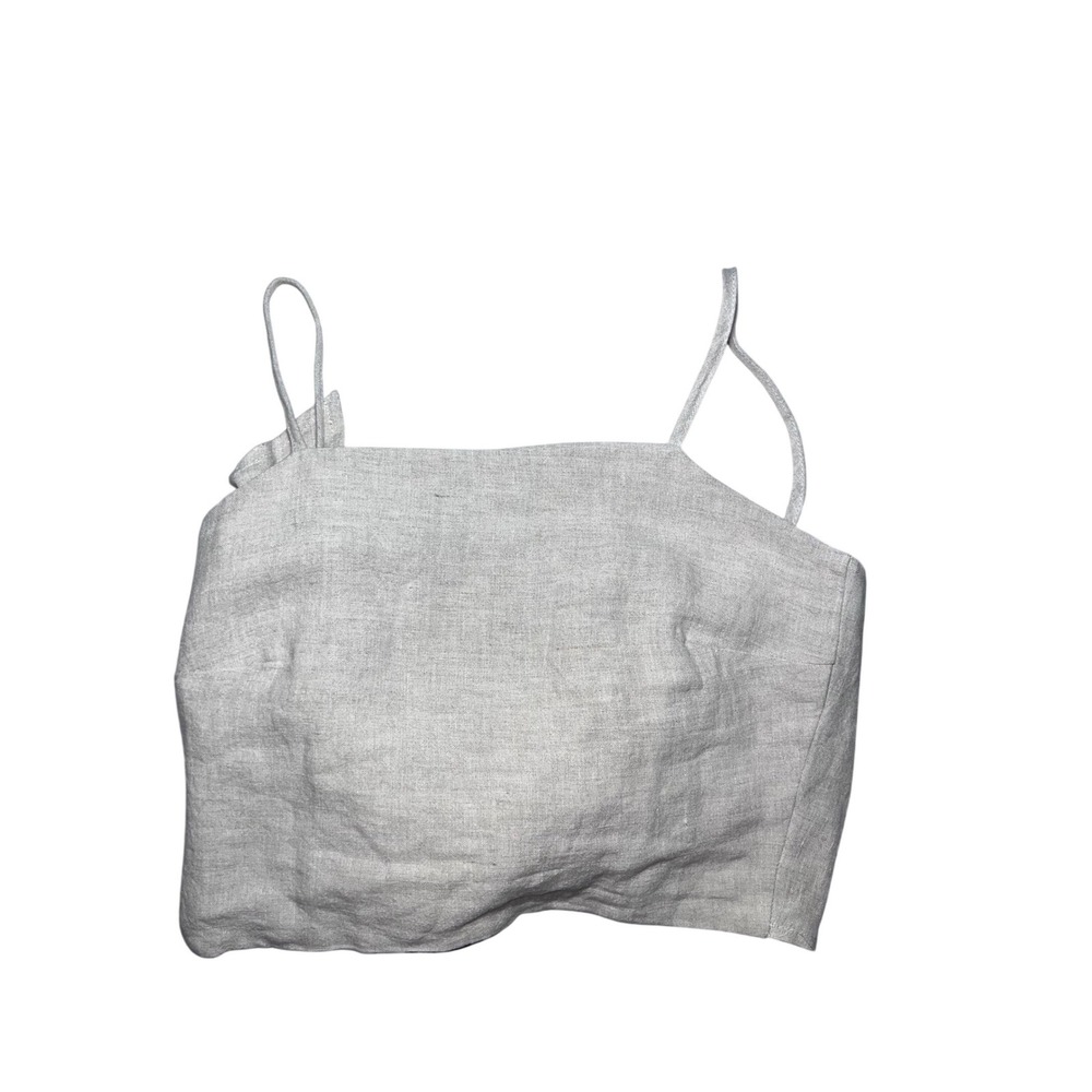 Natalie Busby Oatmeal Linen Tie Back Crop Top XS Beige Indi Coastal coquettes